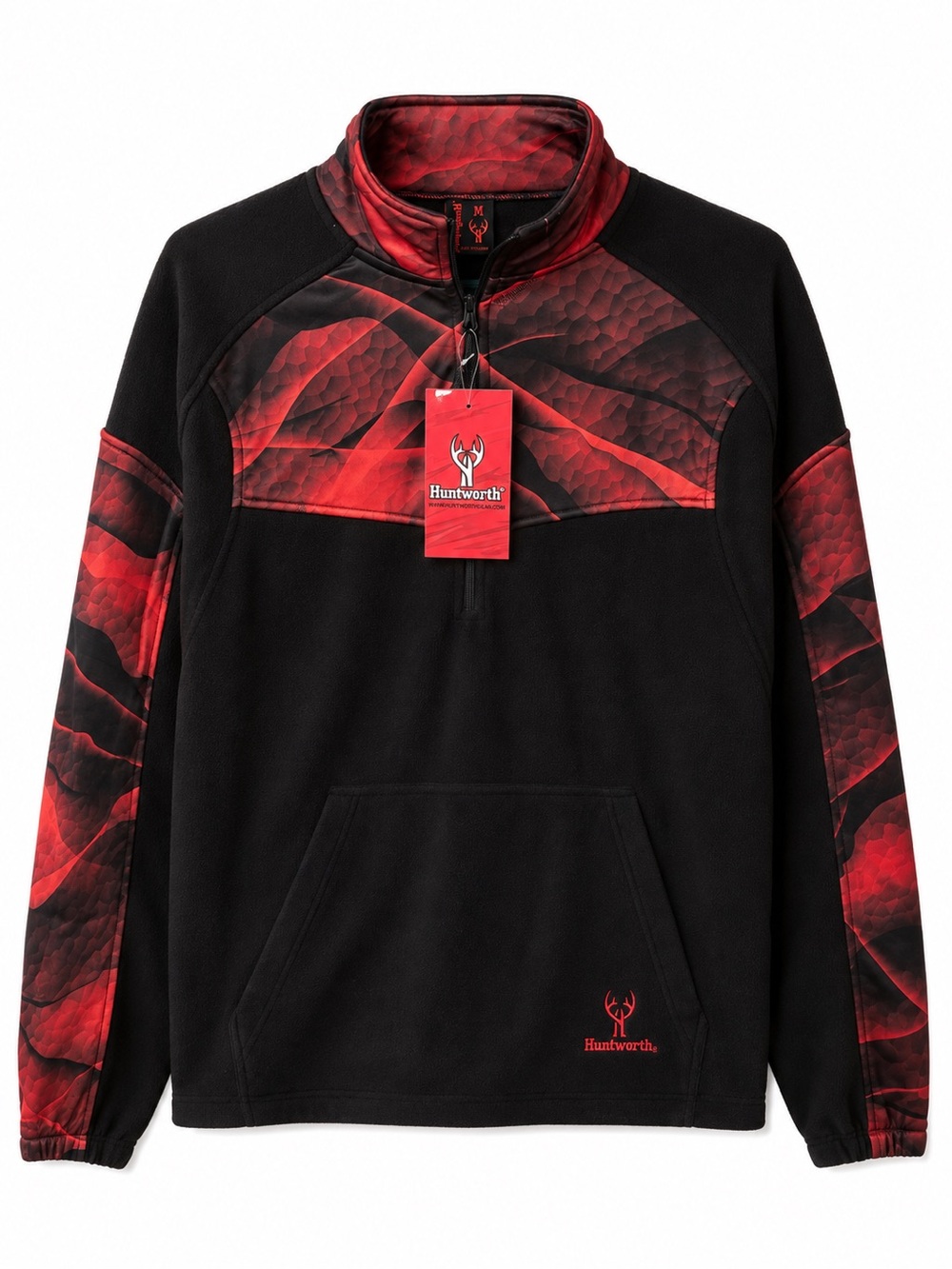 Huntworth Men’s M Magma Black Camo Fleece Quarter Zip Pullover NWT